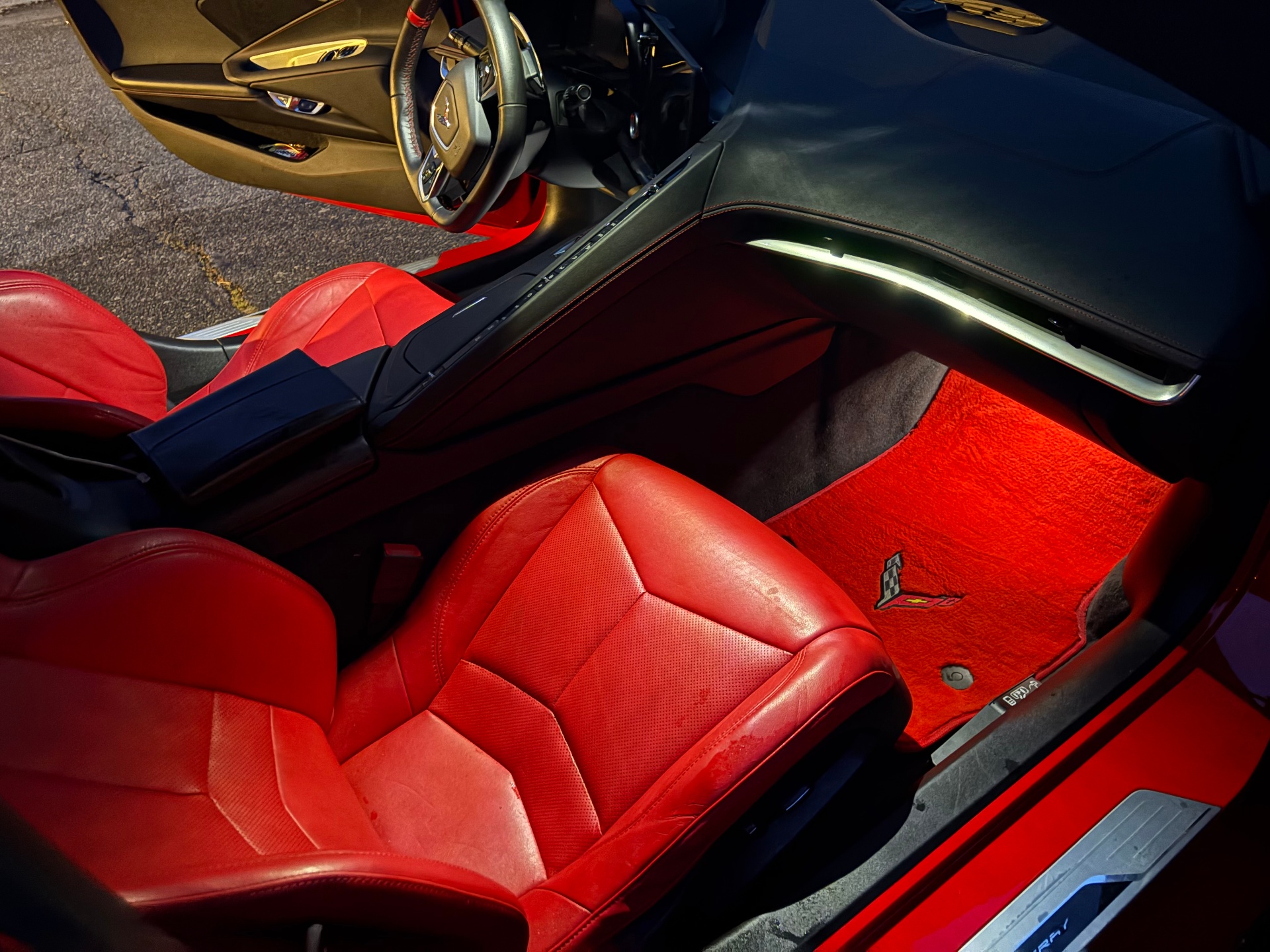 Detailed red Corvette interior